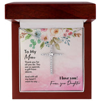 Load image into Gallery viewer, Mom CZ Cross Necklace w/ Message Gift Card

