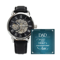 Load image into Gallery viewer, Men&#39;s Openwork Watch w/ Dad Message Card
